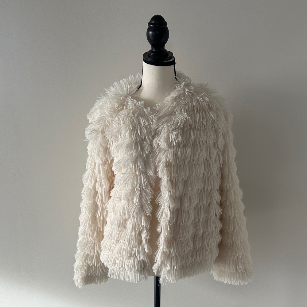 She + Sky Cream Fringe Teddy Jacket